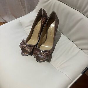 Enzo Angiolini Glittery Bronze Peep-Toe Heels